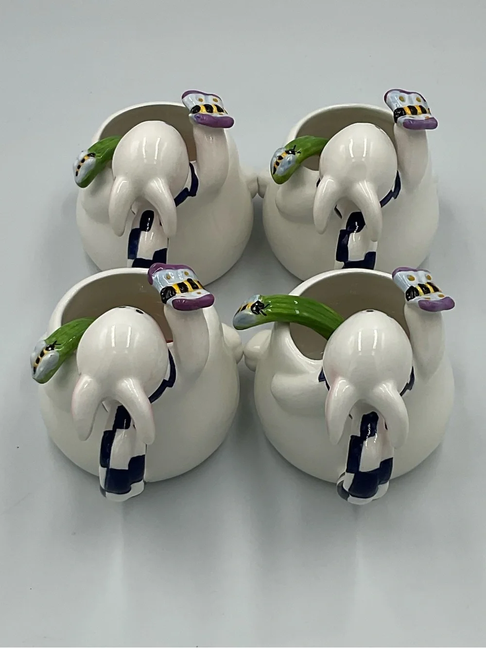 Vintage Mercuries Whimsical Spring Rabbit Teacups w/ Stirring Spoons- Set of 4